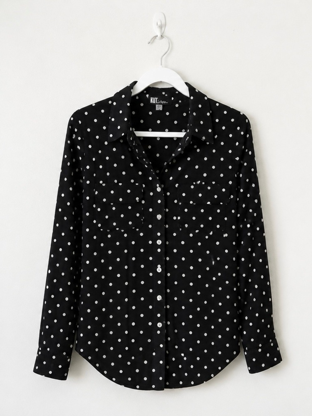 KUT from the Kloth Black Polka Dot Button Front Blouse Size Medium